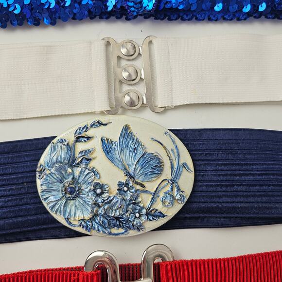 Lot 6 Vintage 1990s Belts stretchy one size assorted colors buckles - Picture 3 of 13